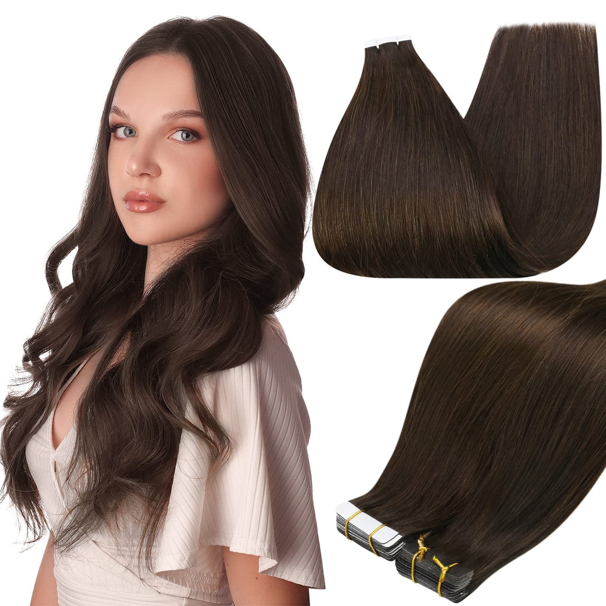 Full Shine 12inch Tape-In Extensions pack shows a seamless blend for a natural look.