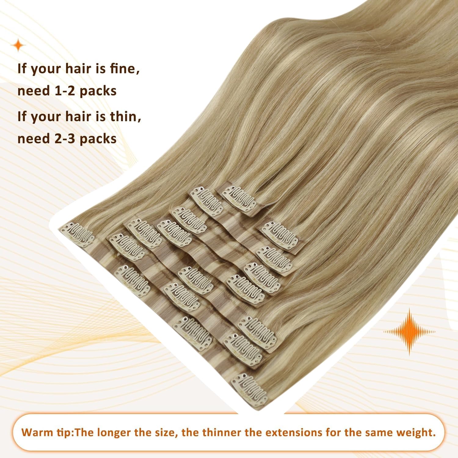 Full Shine lightweight clips minimize scalp pressure for comfort