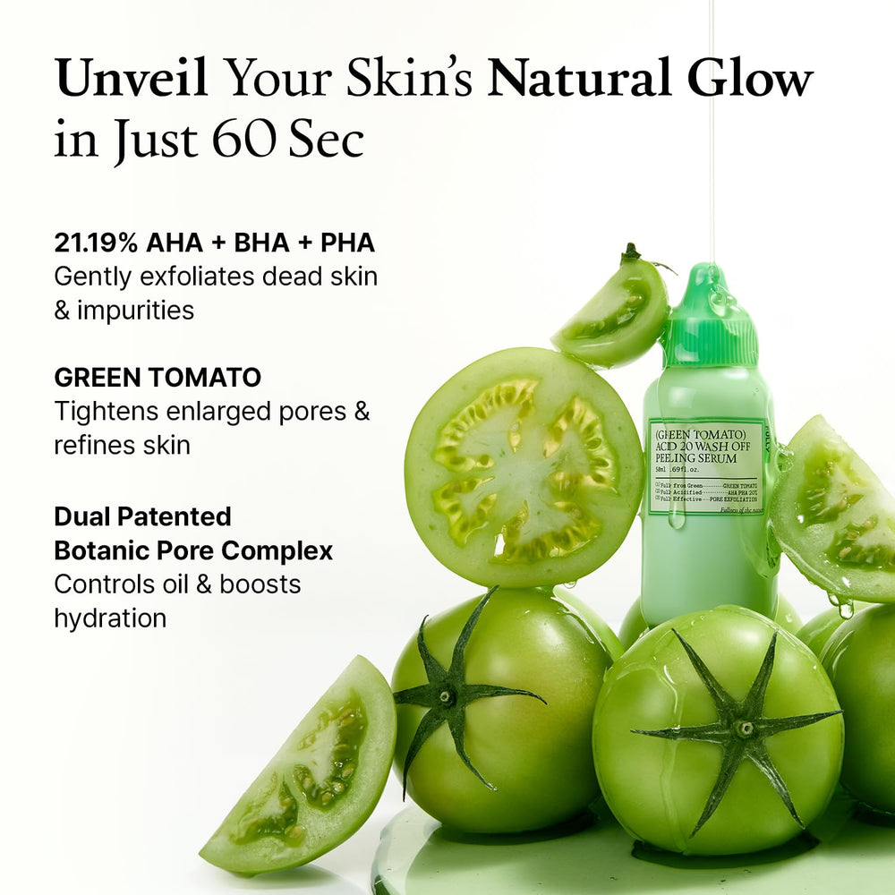 FULLY Green Tomato Acid 20 serum on textured skin close-up hints at smoothing texture