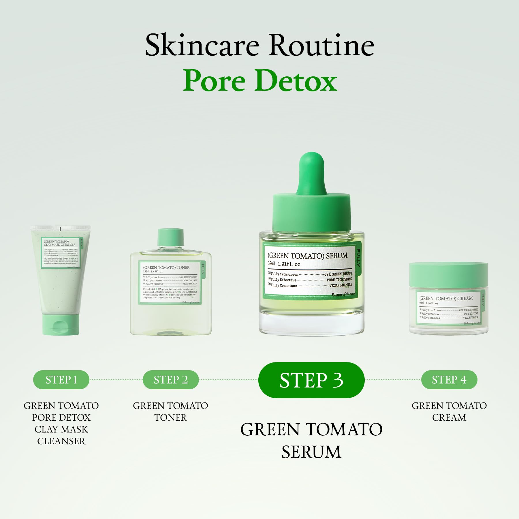 FULLY Green Tomato Serum applying massage routine on skin