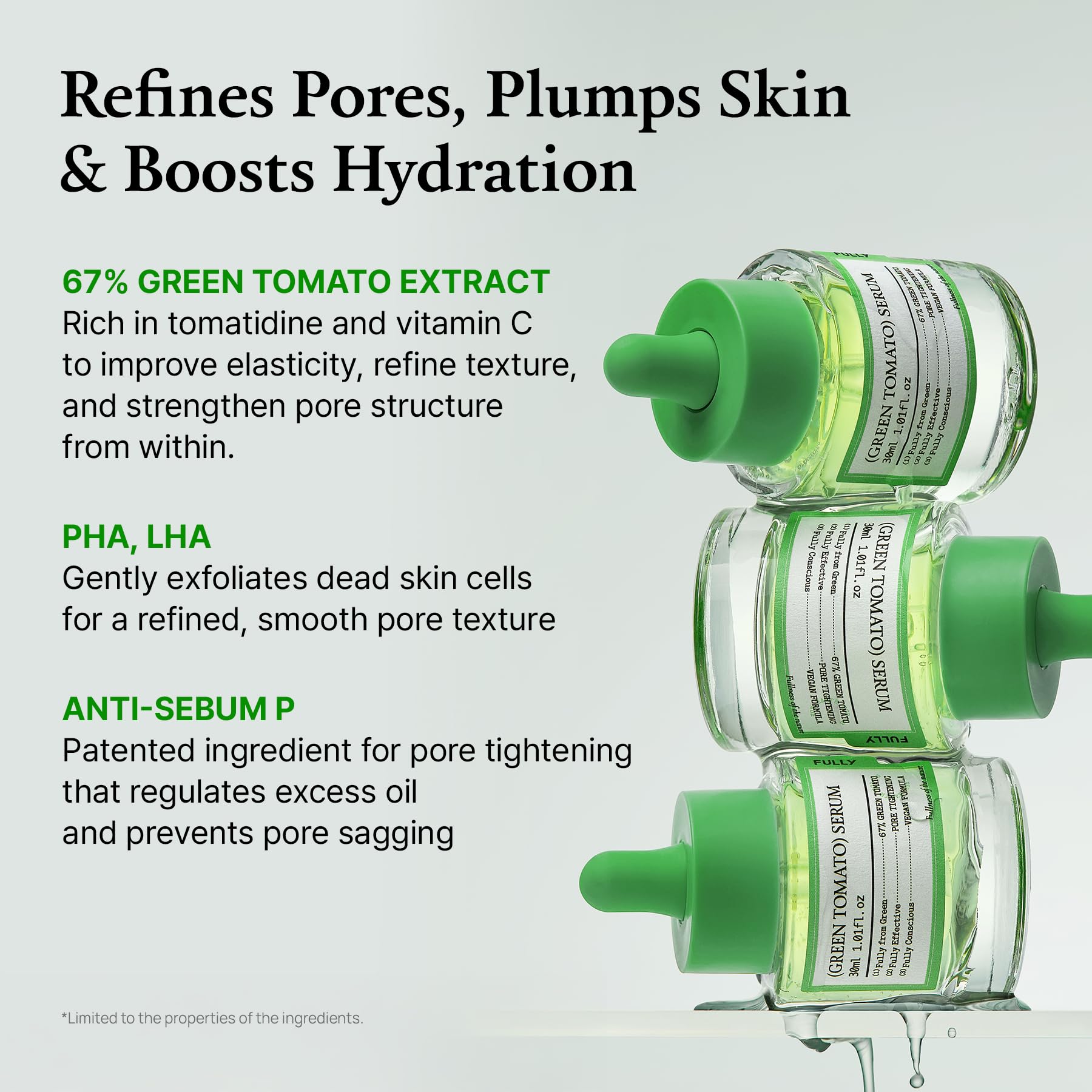 FULLY Green Tomato Serum pore-tightening action visualization