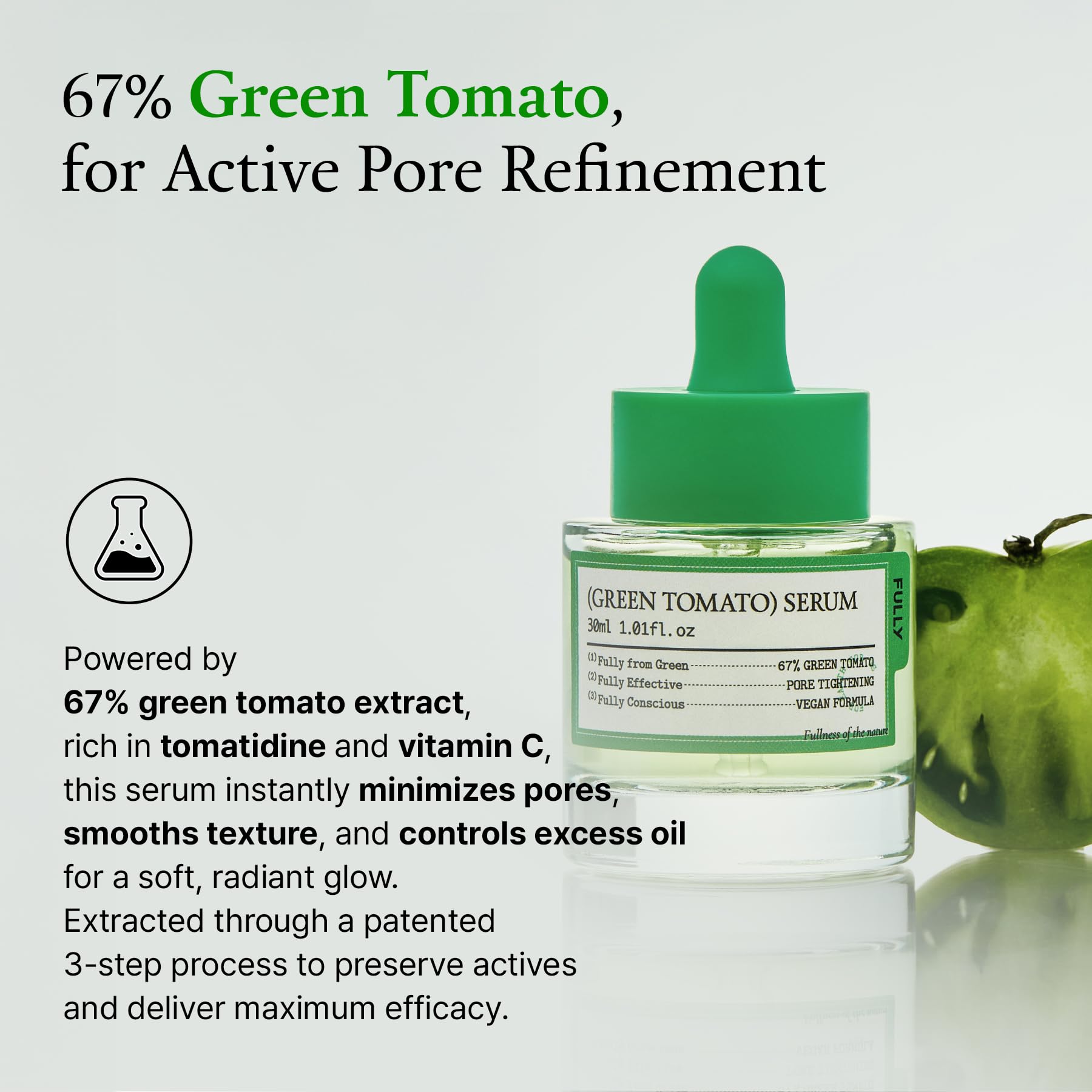 FULLY Green Tomato Serum vegan dermatological testing seal