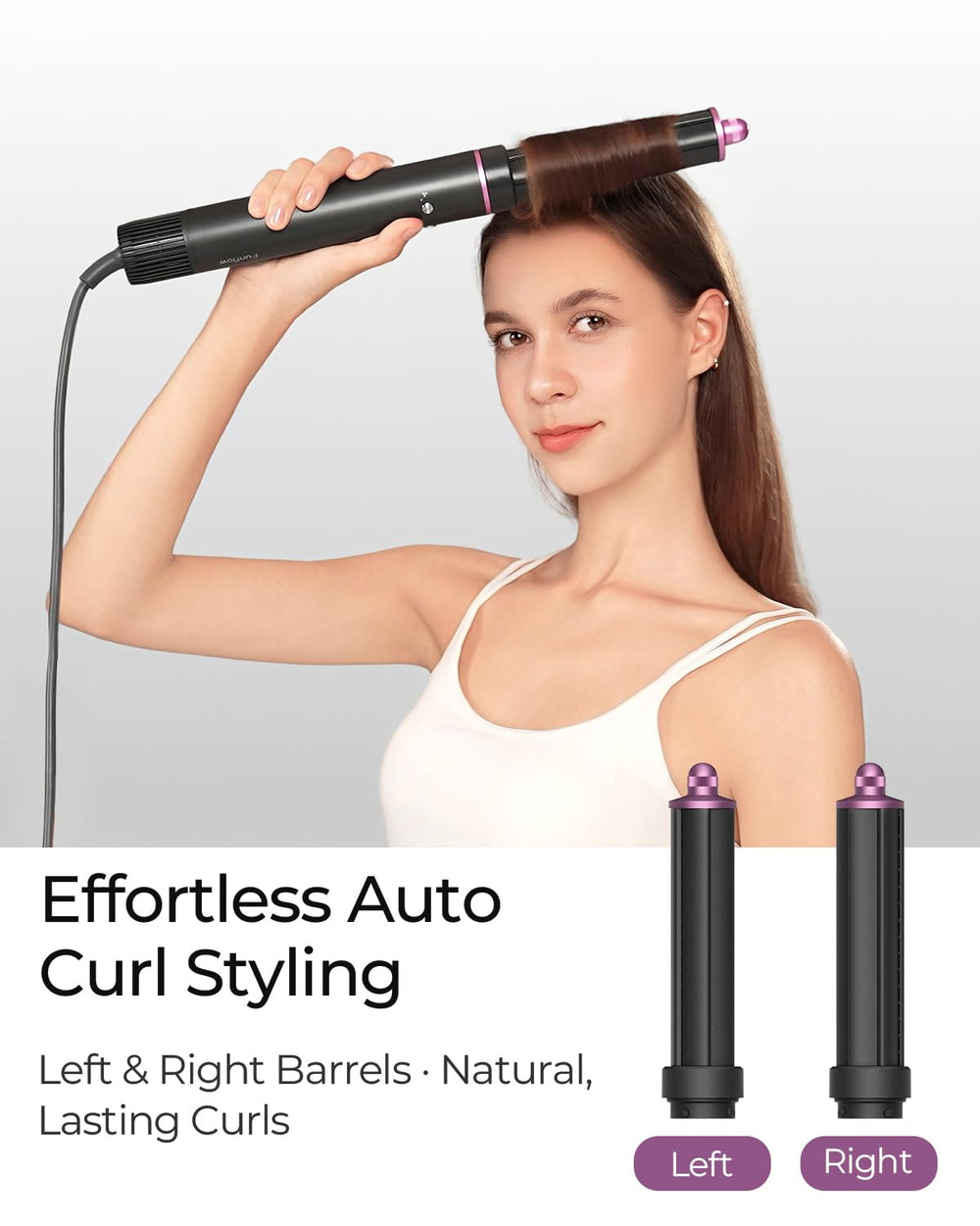 Funflow right curling barrel delivers symmetrical curls with quick styling control.