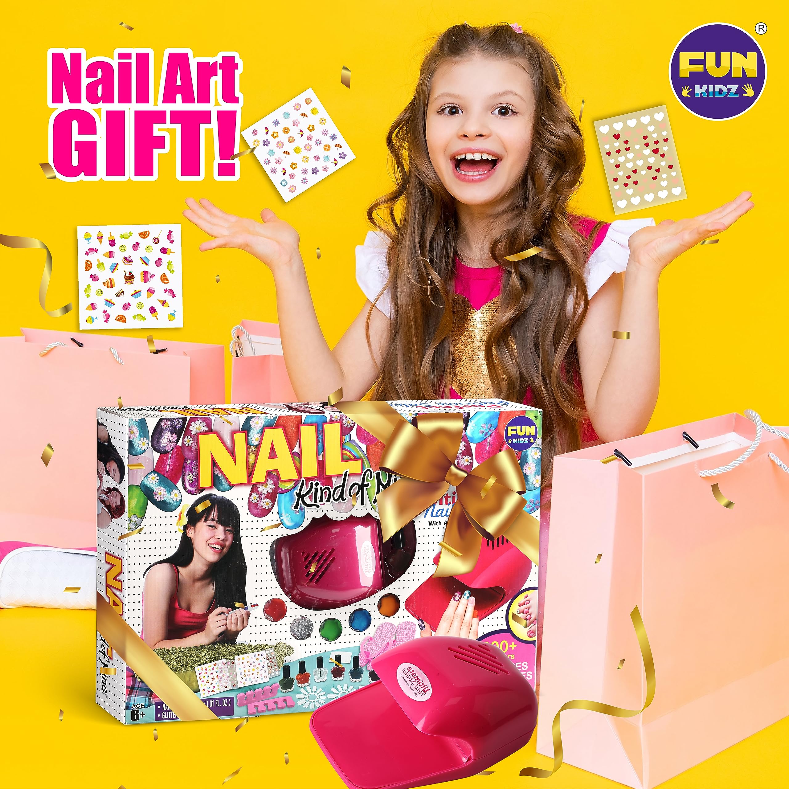 FUN KIDZ compact kit size fits playdates, crafts, and on-the-go nail art fun.