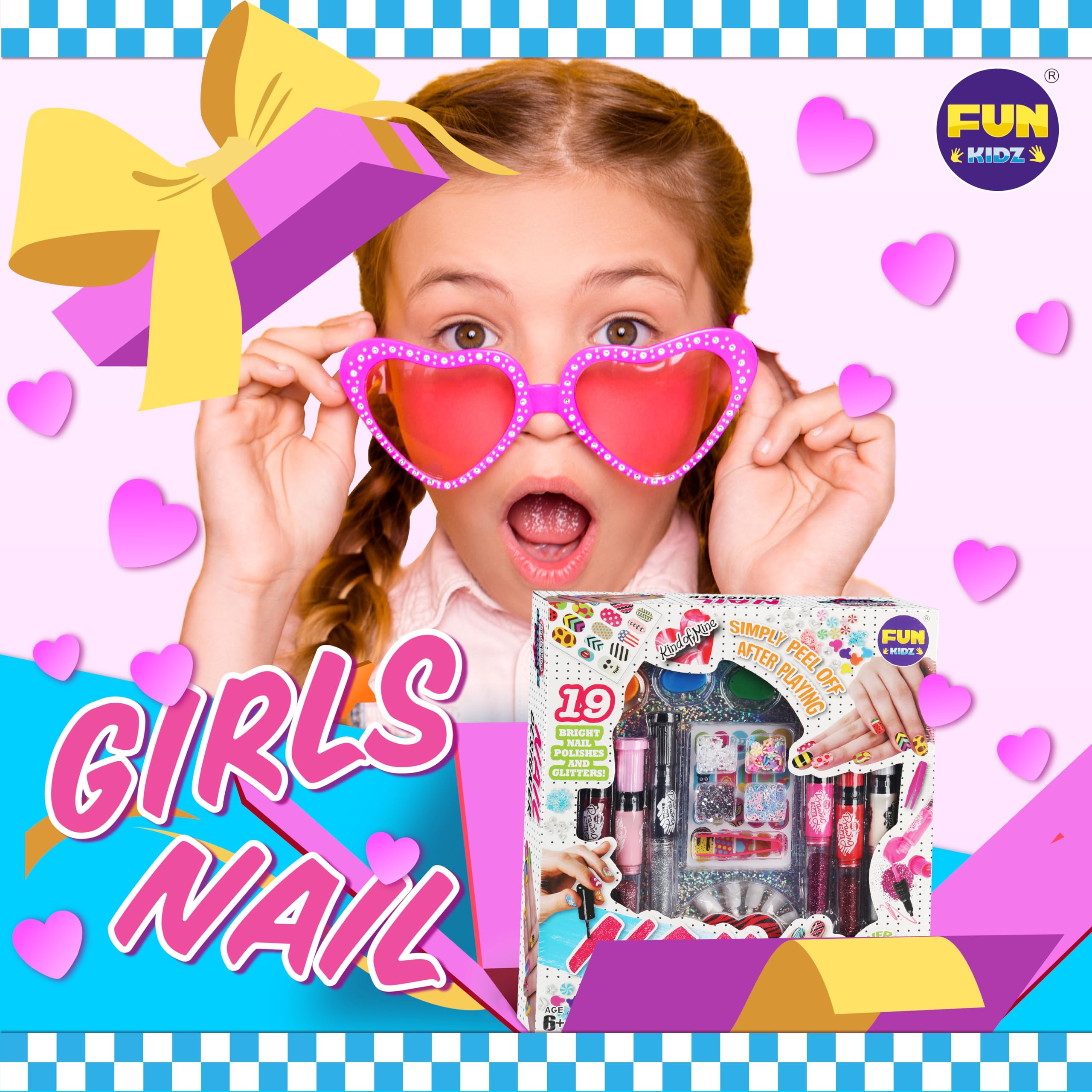 FUN KIDZ Four-style fake nails showcase imaginative manicures for pretend play