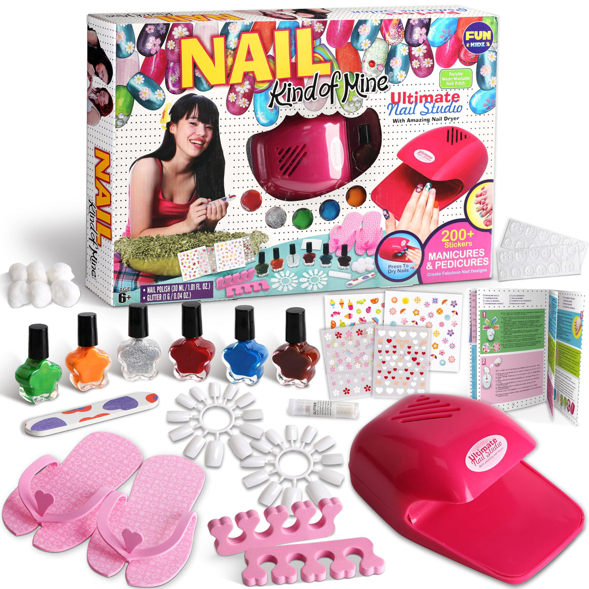 FUN KIDZ Kid Nail Art Kit front view for at-home creativity and pretend spa sessions.