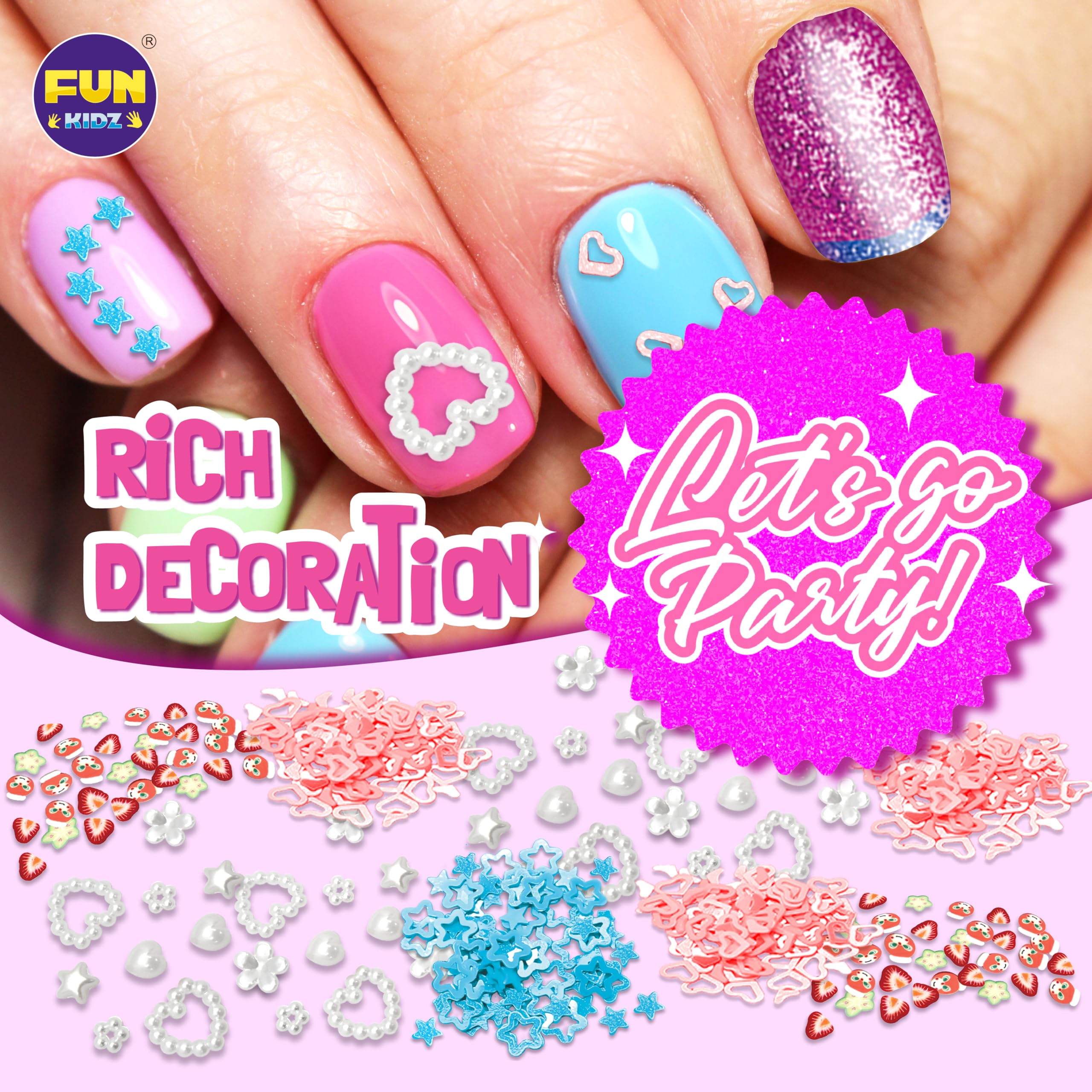 FUN KIDZ Metallic glitters and decoration supplies spark glittering nail designs