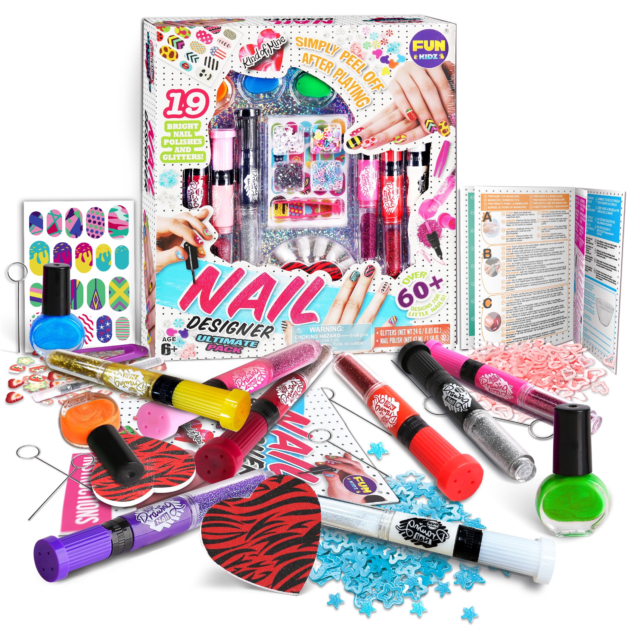 FUN KIDZ Nail Polish Pens Kit main set shows a colorful at-home manicure studio for kids