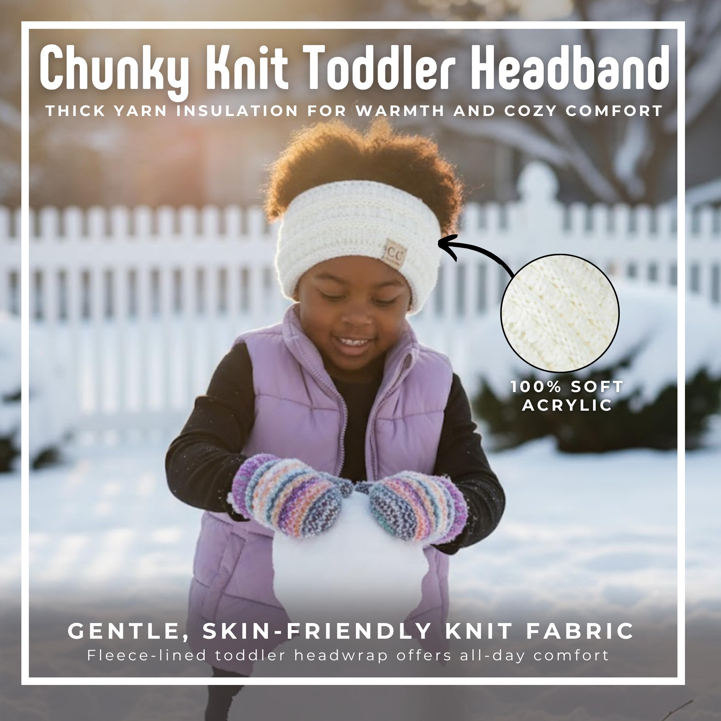 Funky Junque Exclusives Kids Ear Warmer Headband Ivory shows snug fit for 16-21 inch heads