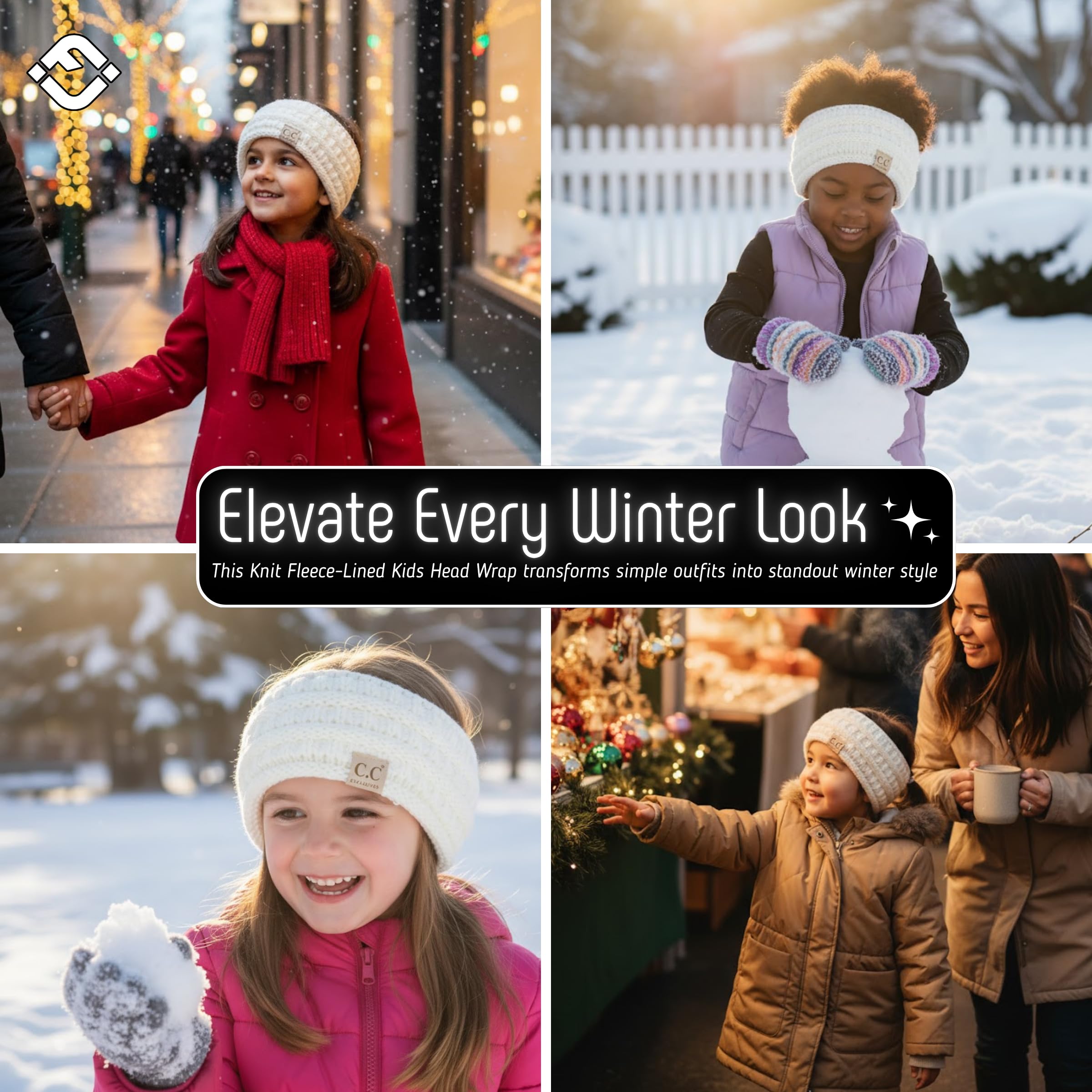 Funky Junque Exclusives Kids Ear Warmer Headband Ivory warmth for ears during chilly outdoor play