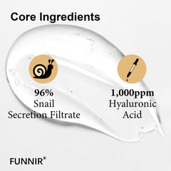 Funnir Snail Mucin 96% Essence texture closeup reveals a non-greasy, fast-absorbing formula.