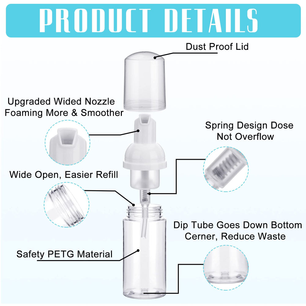 Funtery foam bottle transparent lid prevents spills during transit.