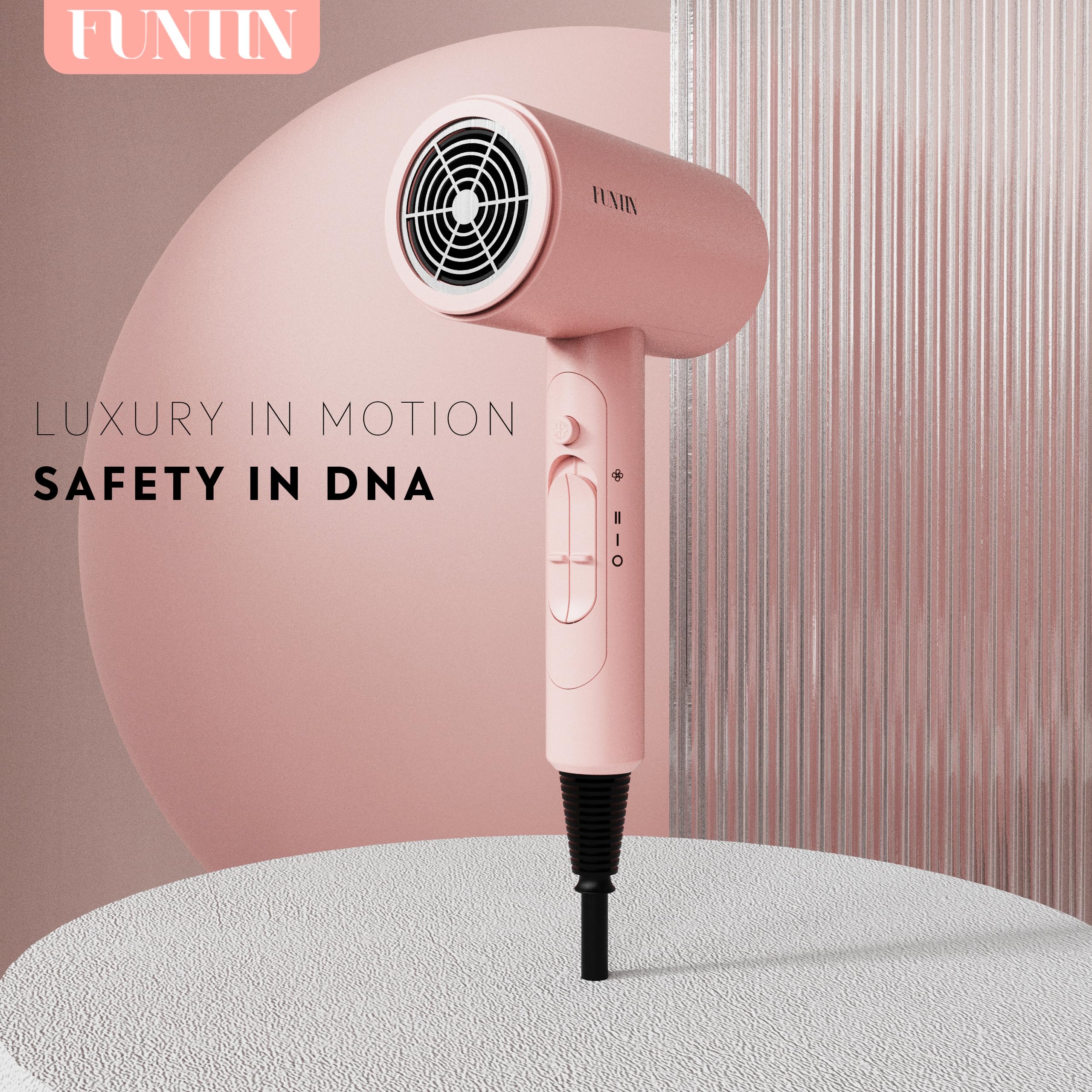 FUNTIN hair dryer thermostatic control for steady, comfortable heat.