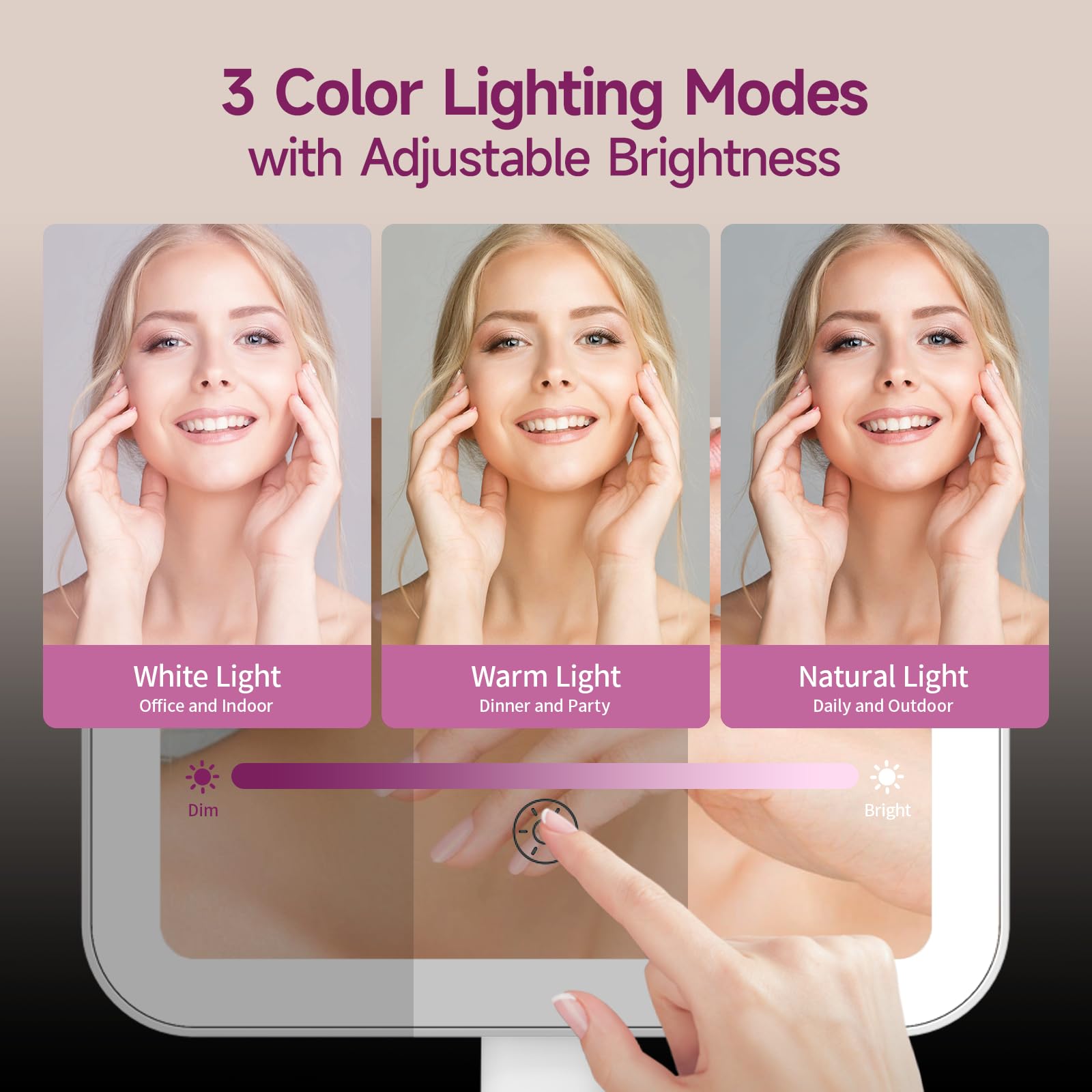 FUNTOUCH 68-LED lighting with three color modes for true-to-face makeup.