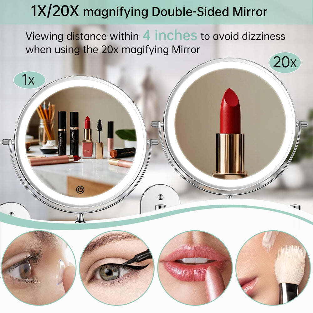 FUNTOUCH 8-inch double-sided mirror with 1x/20x magnification for precise eyeliner.