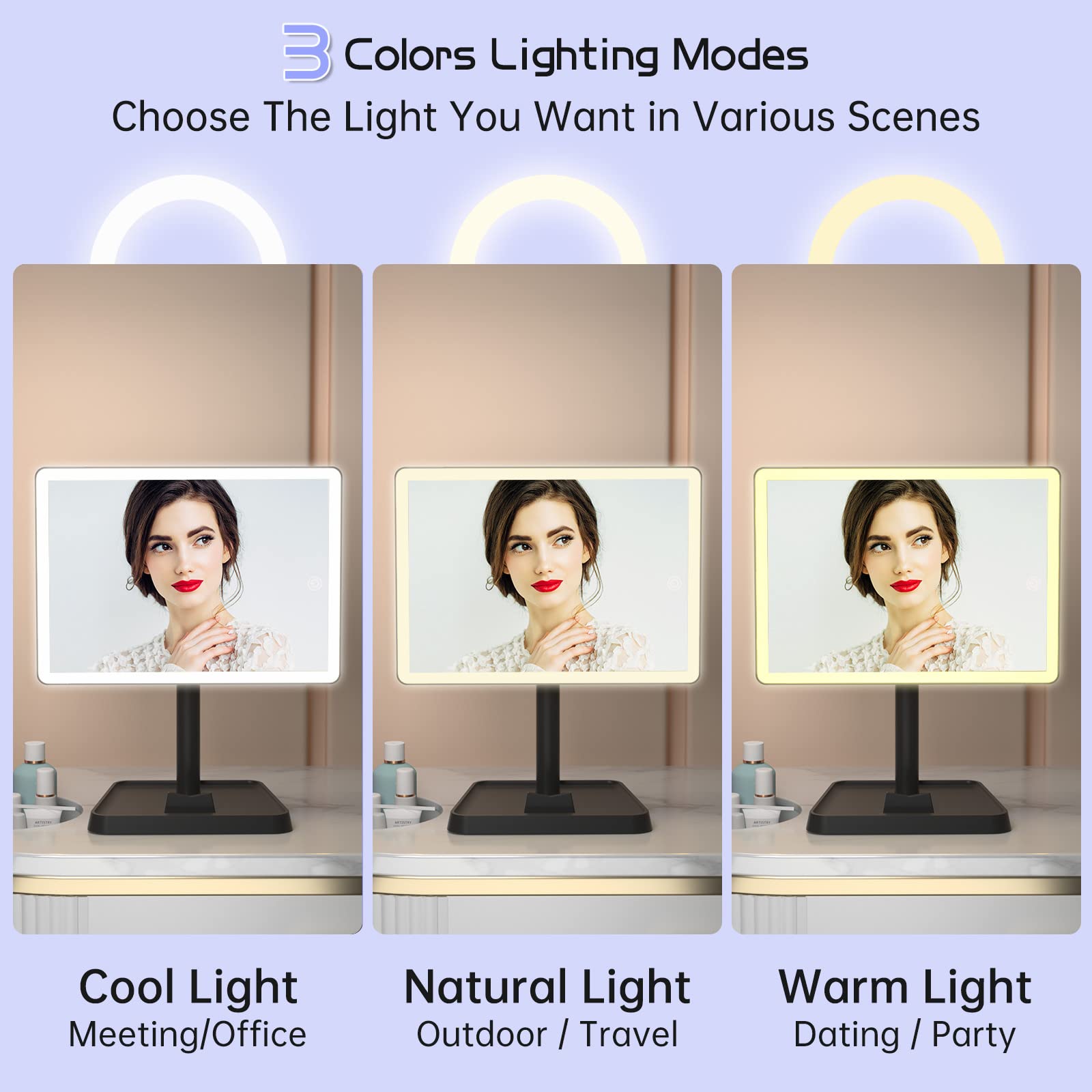 FUNTouch 96 LEDs makeup mirror with bright, even illumination for precise application