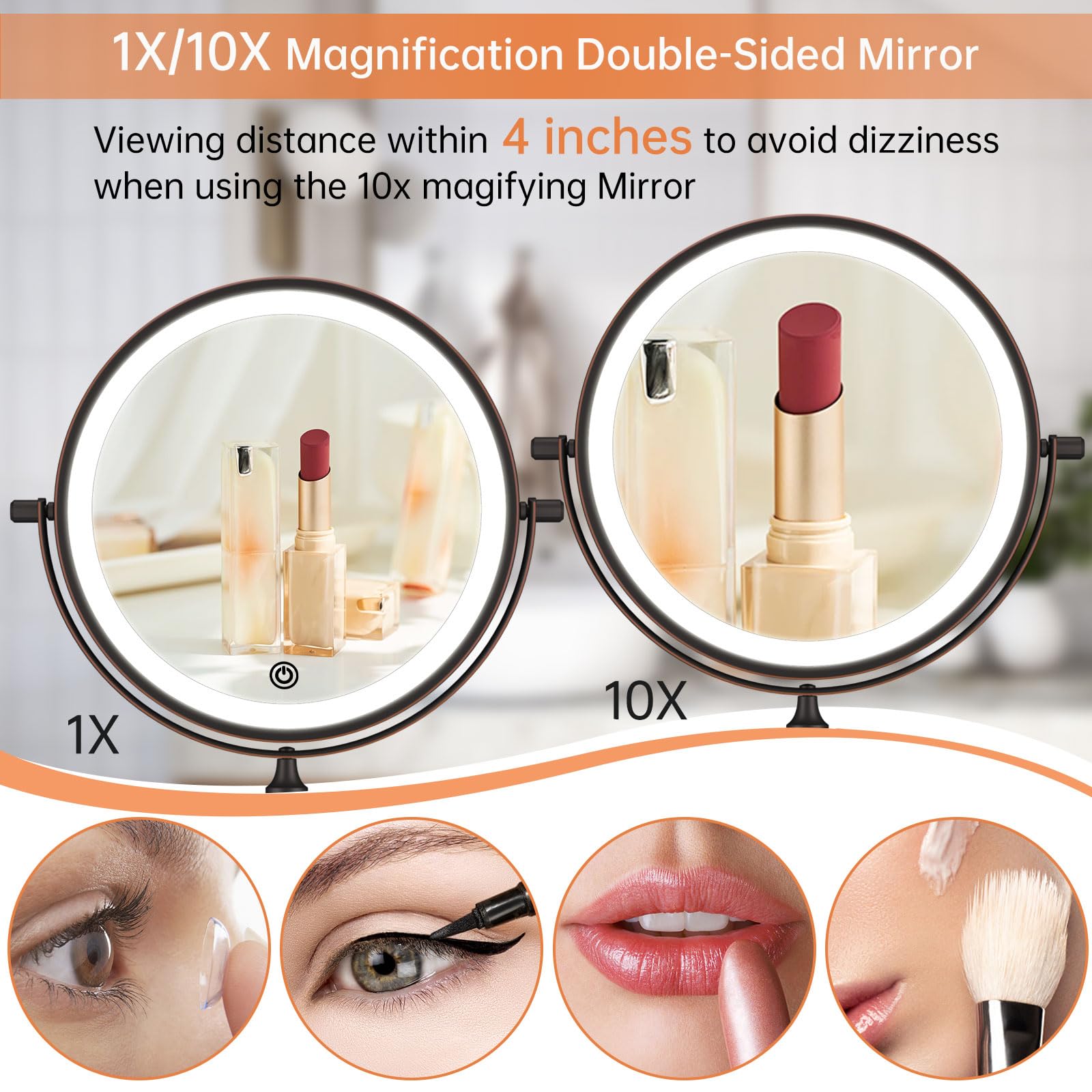 Funtouch double-sided 1x 10x magnification mirror for precise makeup