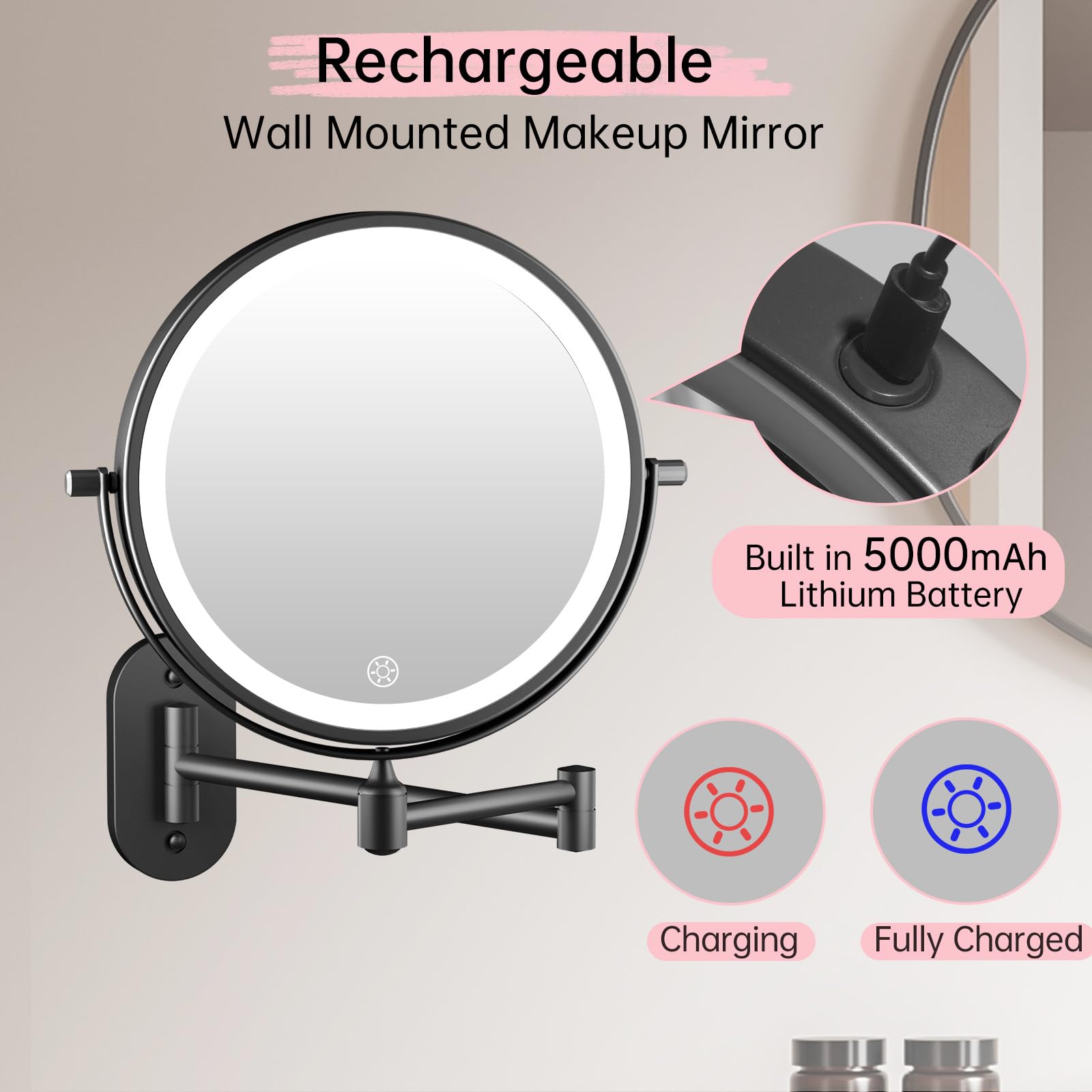 FUNTOUCH double-sided 1X/30X magnifying mirror highlights details for precise eyeliner.
