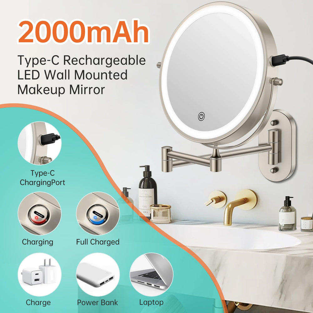Funto uch double-sided makeup mirror 1x and 10x magnification for precise detail