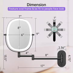 FUNTOUCH extendable arm wall mirror with 360° rotation for flexible viewing angles
