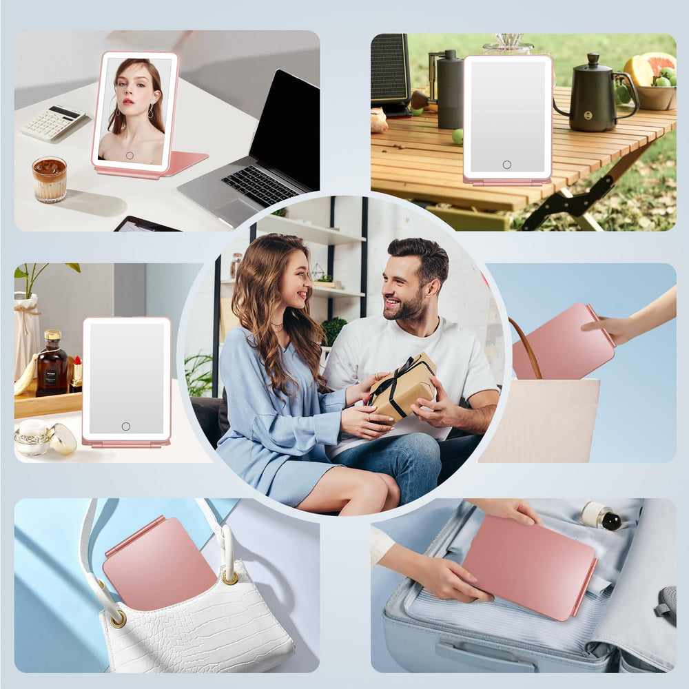 FUNTOUCH compact tabletop LED mirror with stable soft-padded base