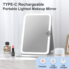 FUNTOUCH folding travel mirror with LED lights for compact vanity setup