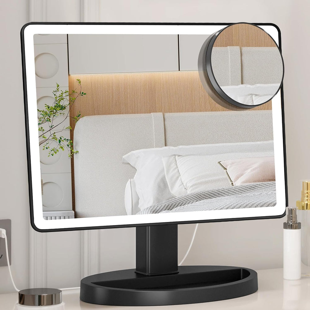 FUNTOUCH large lighted makeup mirror with LED panel for bright, even illumination on makeup tasks.