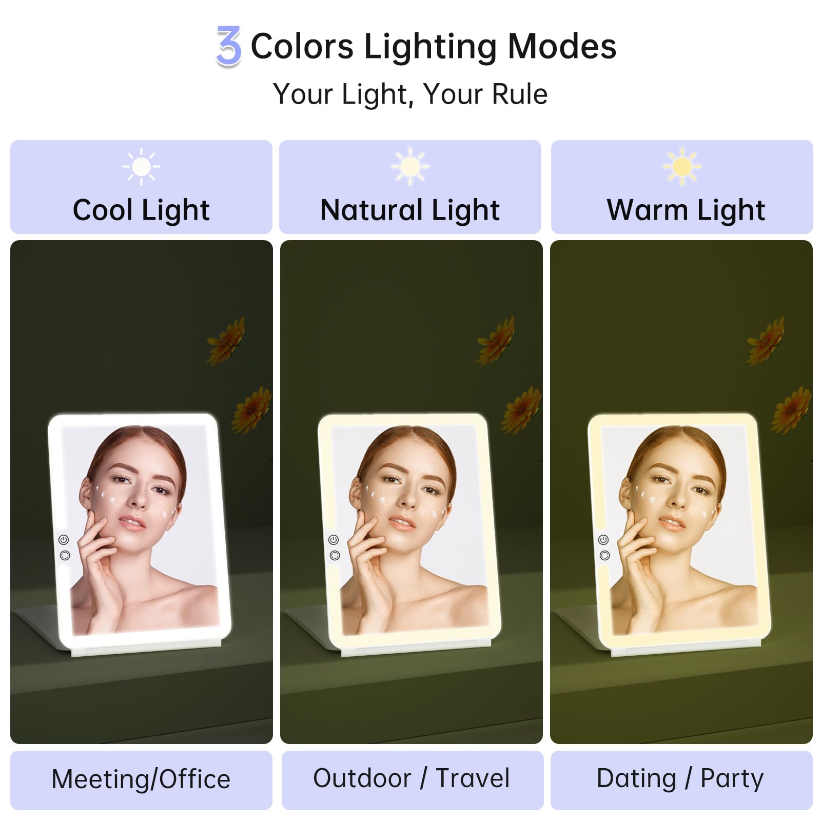 FUNTOUCH 72 LED lights with three color modes for natural-looking illumination.