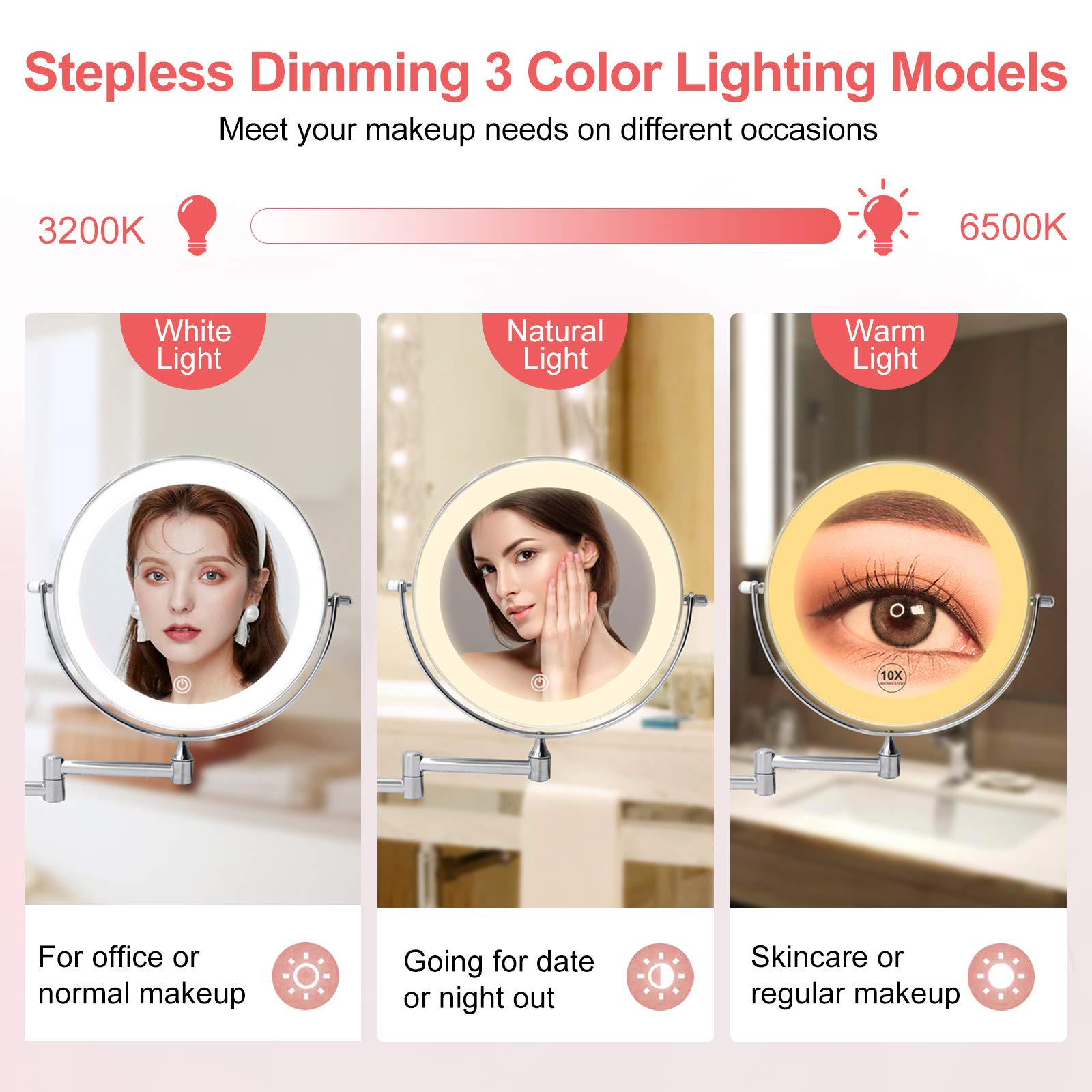 FUNTOUCH three-color lighting helps preview makeup in different environments