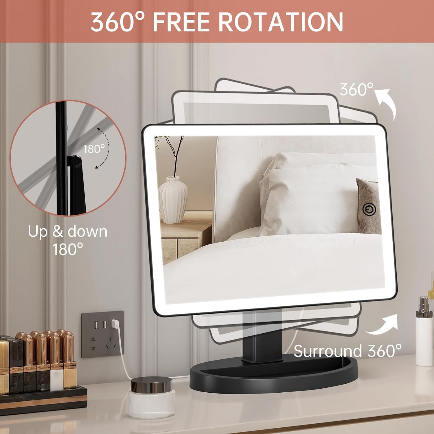 FUNTOUCH 10x magnification reveals fine details for precise mascara and eyeliner work.