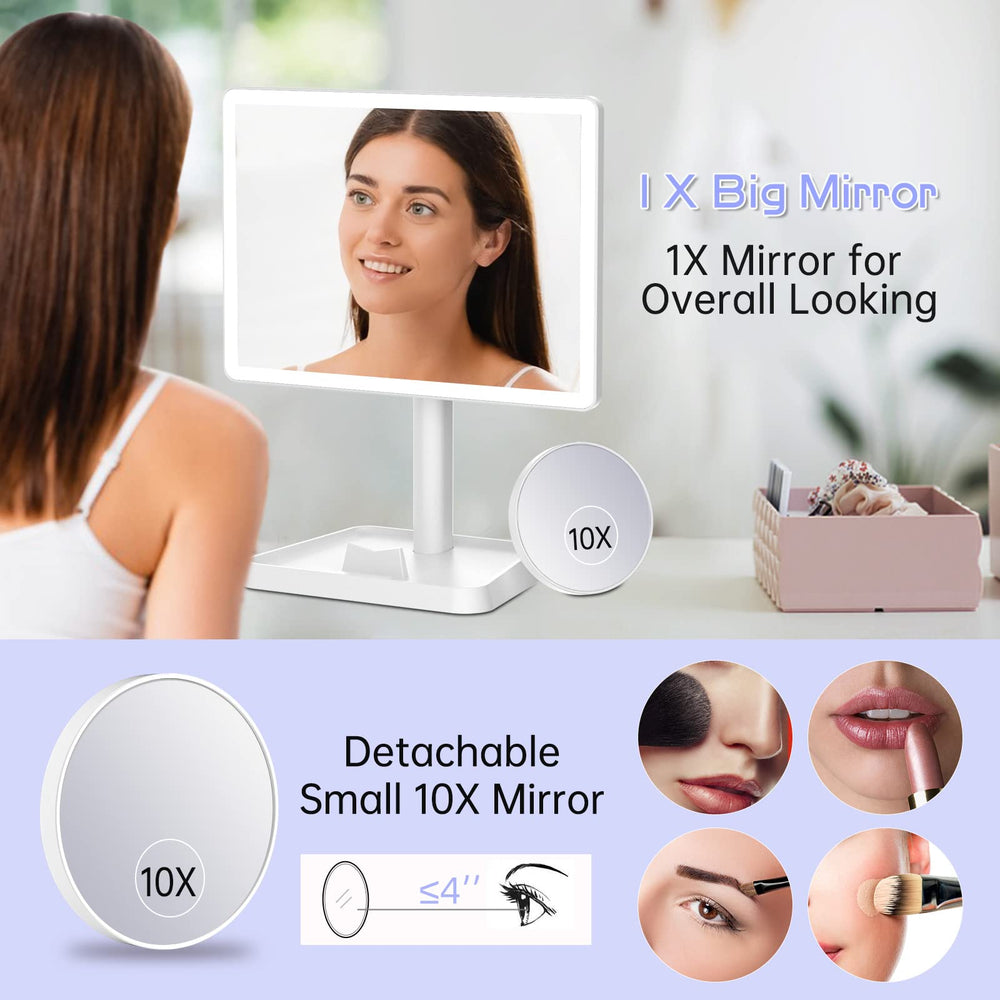 FUNTOUCH makeup mirror includes phone holder for recording tutorials hands-free.