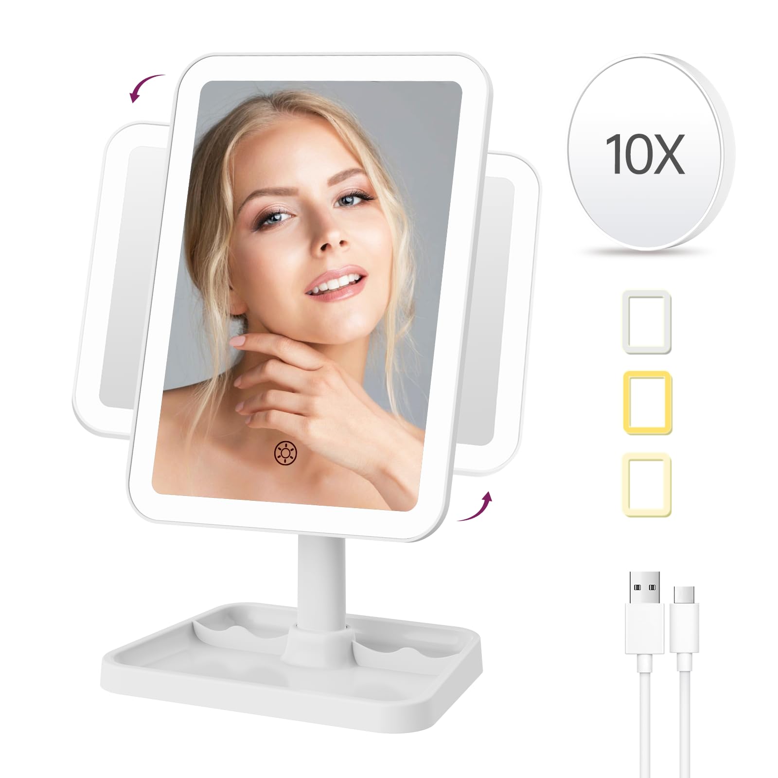 FUNTOUCH Portable tabletop design fits desks and vanity setups while traveling.