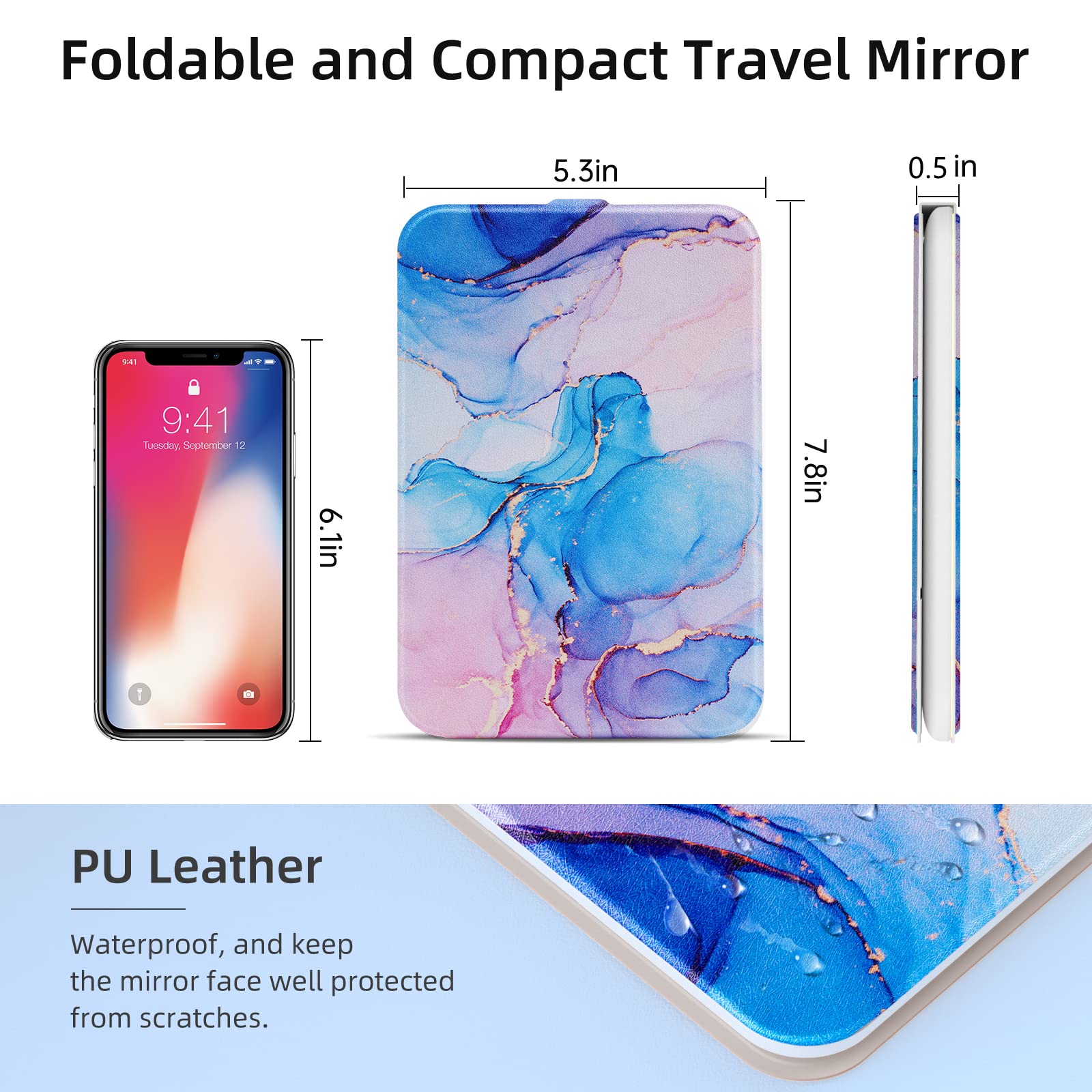 FUNTOUCH PU leather cover protects the mirror during travel with style