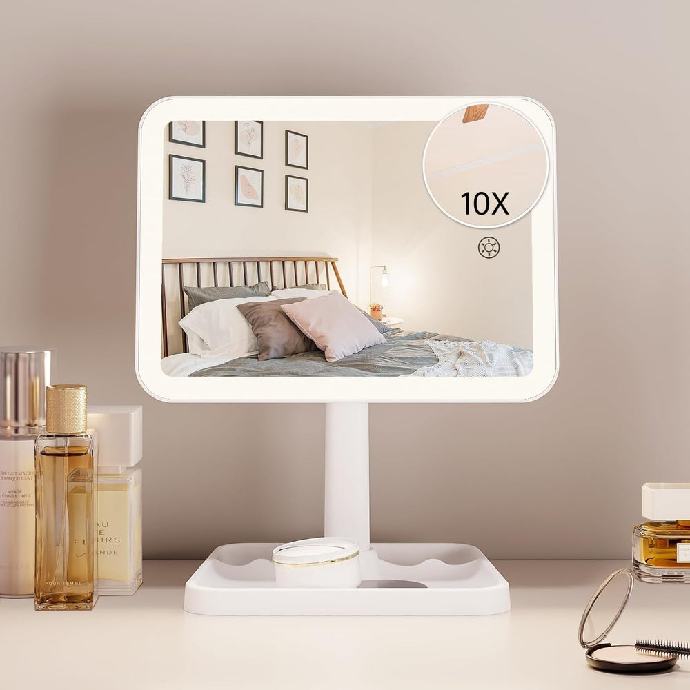FUNTOUCH Rechargeable lighted makeup mirror with bright LEDs for easy evening grooming.
