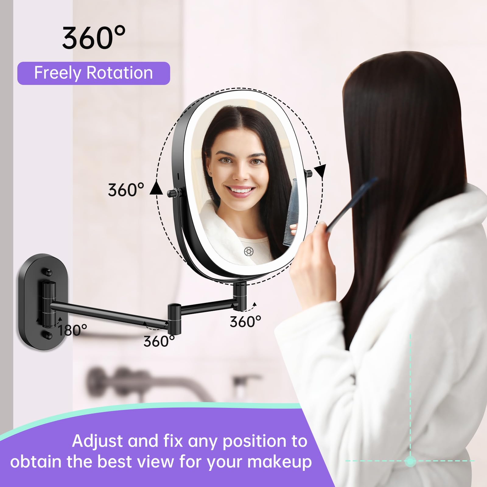 FUNTOUCH rechargeable wall mirror with 2000mAh battery for cordless convenience