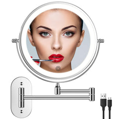 FUNTOUCH rechargeable 8-inch wall mirror glowing for evening makeup application