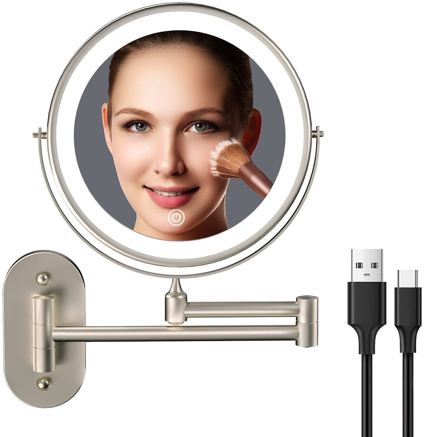 Funto uch rechargeable wall mirror 8 inch ideal for quick makeup routine