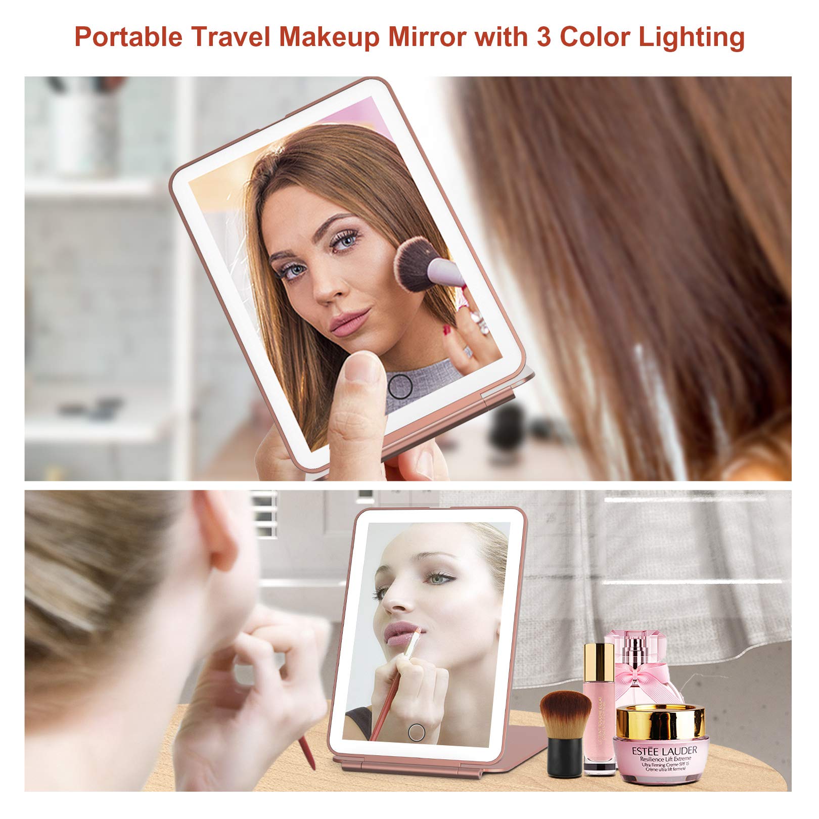 FUNTOUCH portable vanity mirror ready for hotel, train, or on-the-go