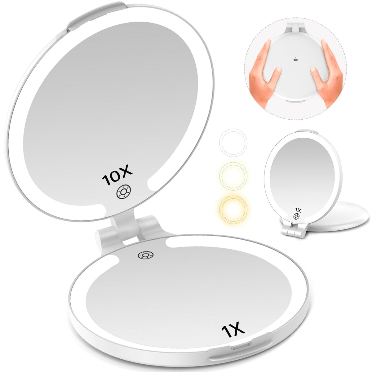 FUNTOUCH travel makeup mirror front double-sided view for precise on-the-go grooming