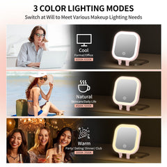 FUNTOUCH pink travel mirror with 10X magnification detail for brows and eyeliner