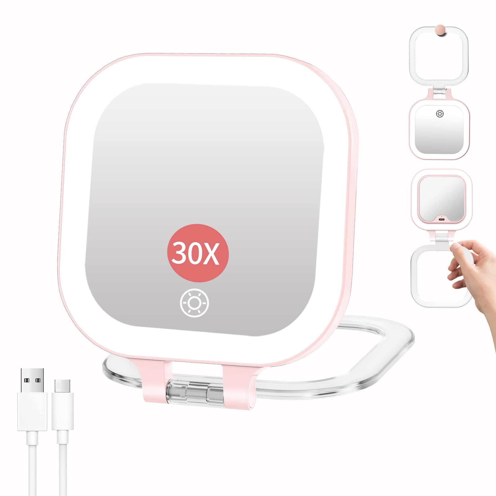FUNTOUCH travel mirror pink folded design for compact storage and on-the-go touchups
