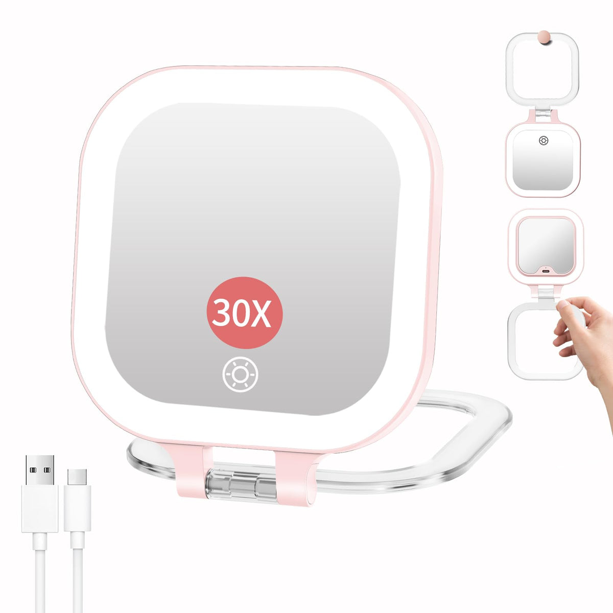 FUNTOUCH travel mirror pink folded design for compact storage and on-the-go touchups