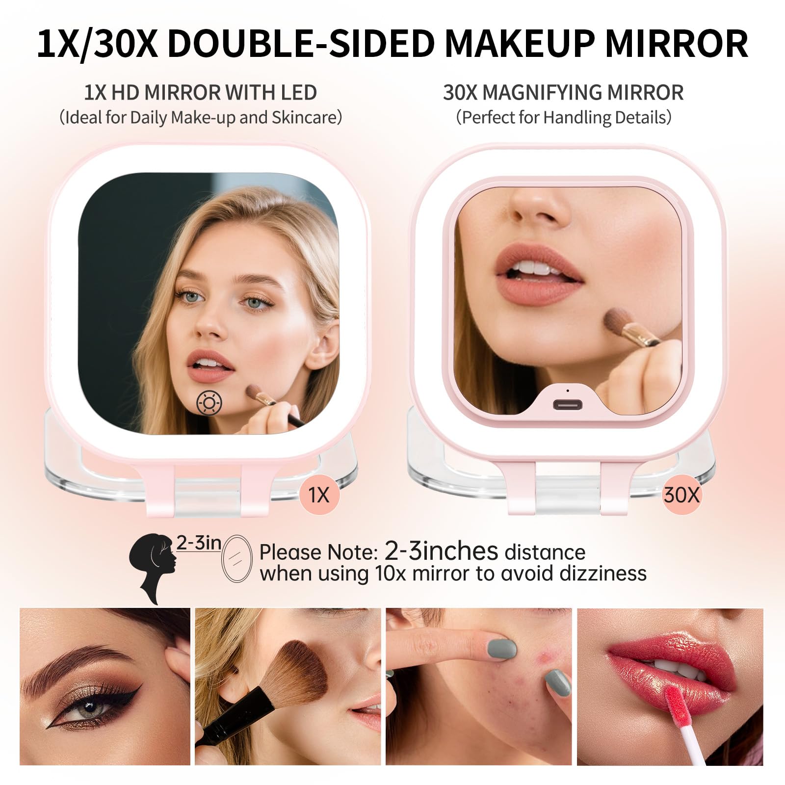 FUNTOUCH travel mirror pink open 1X mirror reveals life-like view for daily makeup