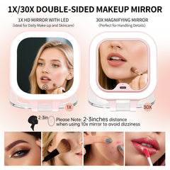 FUNTOUCH travel mirror pink open 1X mirror reveals life-like view for daily makeup