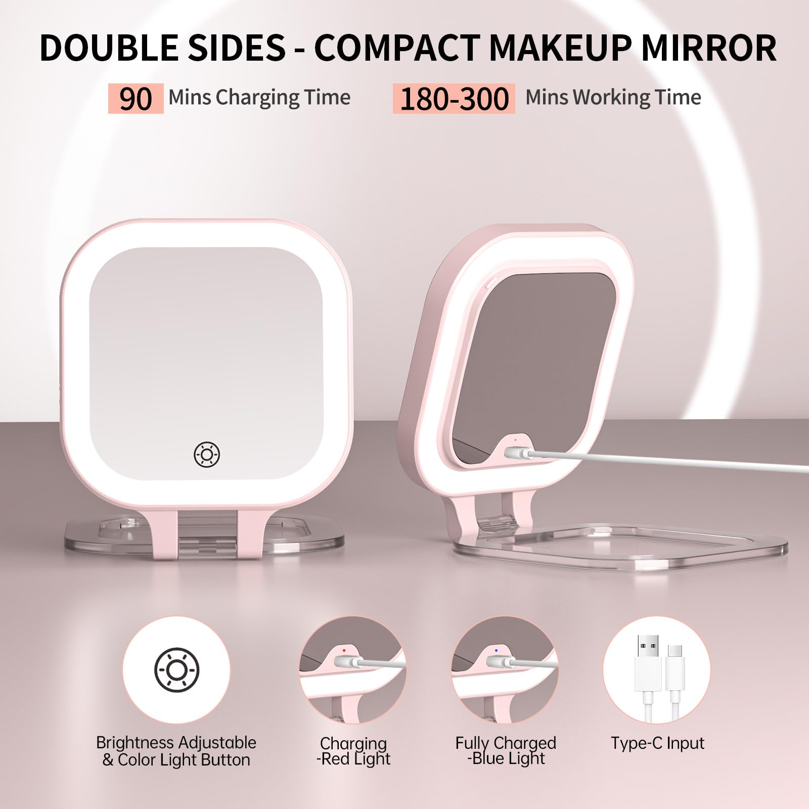 FUNTOUCH travel mirror in pink ideal companion for hotel stays and trips