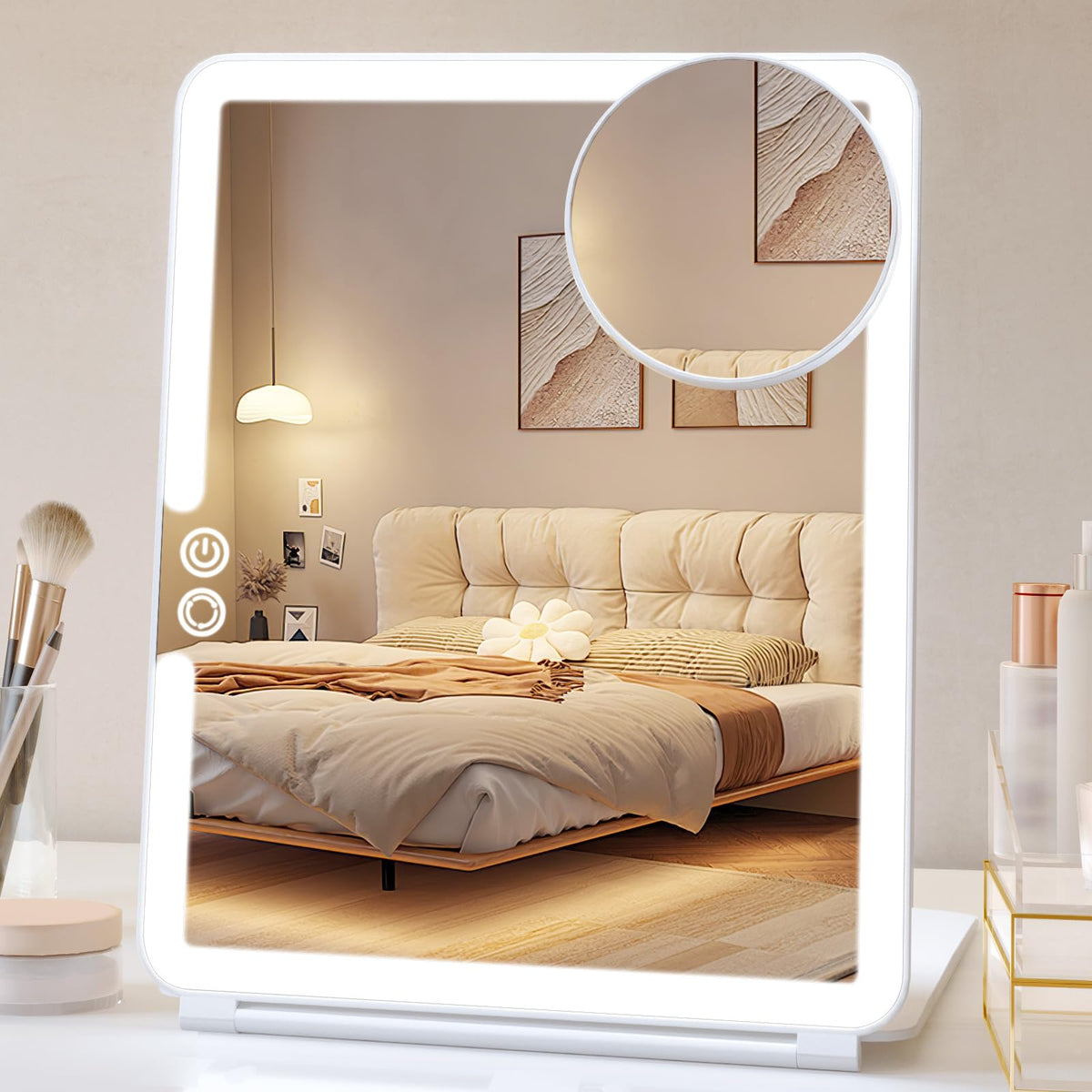 FUNTOUCH travel mirror with lights in compact form for on-the-go makeup.