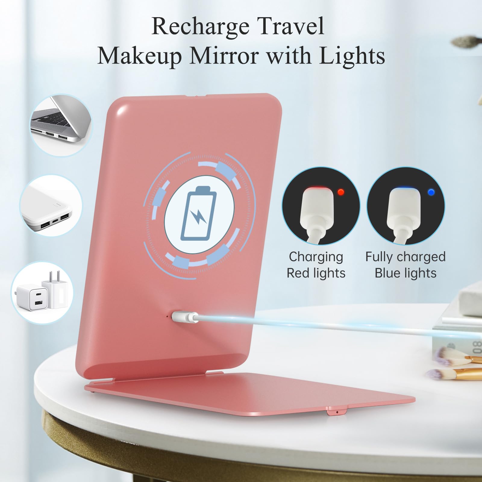 FUNTOUCH travel mirror USB charging port for easy power on the go