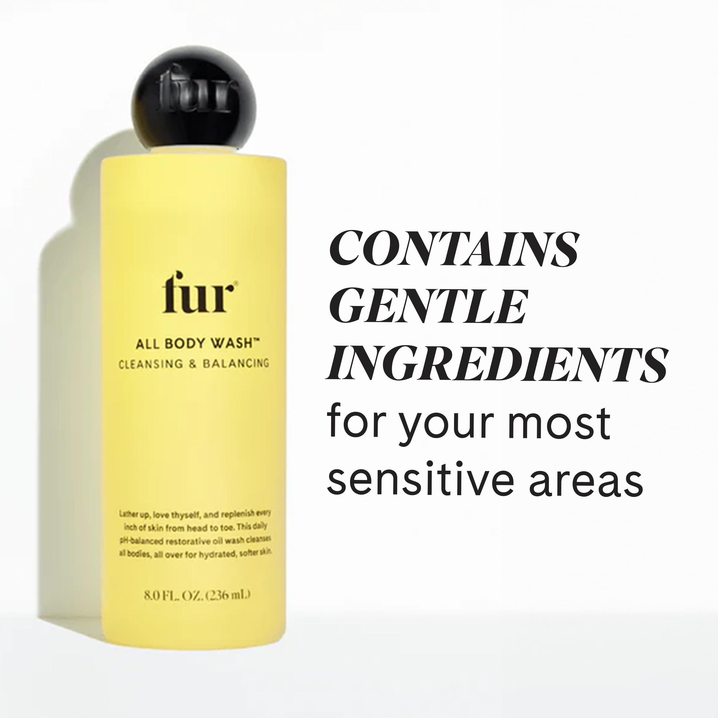 Fur All Body Wash pump-dispense demonstrates easy, liberal shower application.