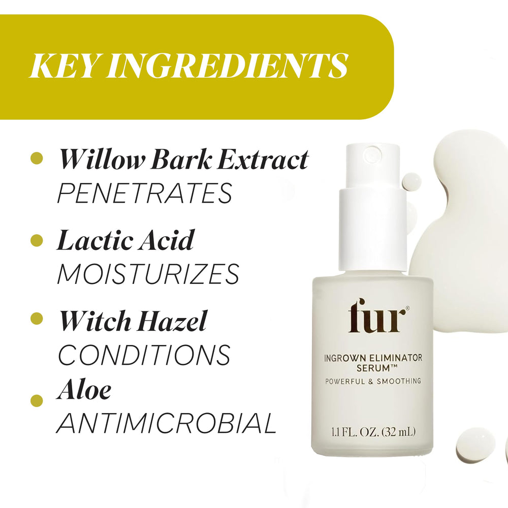 Fur Ingrown Eliminator Serum aftercare-scene conveys calm, irritation relief and even tone potential.