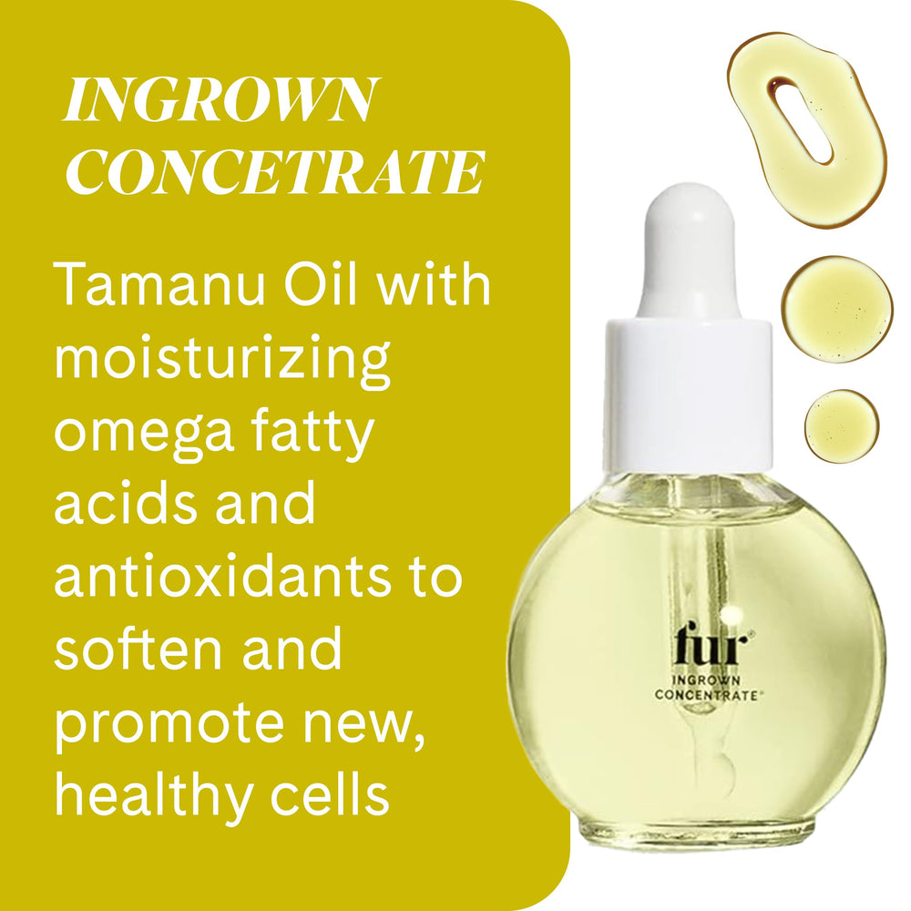 Fur Ingrown Hair Care Duo ingredients jar featuring jojoba and grape seed oils for quick absorption